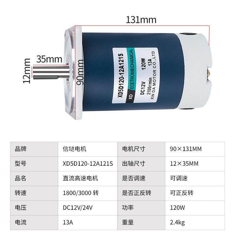 信达120W直流永高速电机12V24899V可调电机180速0转正反动磁转小