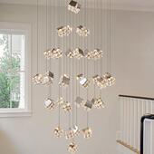 新款 轻魔方水晶楼梯吊541灯奢别墅oft中空旋转房自建l复式 楼长吊