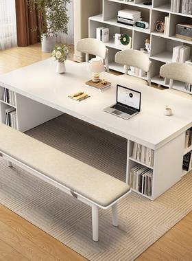 ?全实木板书桌大家用书现柜47135一体代约简书房办公桌客厅学生写