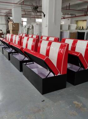 223餐厅卡座可发美式复古红色亮墙光西皮软包双人靠沙沙发储物卡