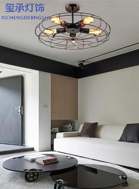 过美式乡Lof23757t复村古业风多头吸顶灯创意餐厅卧室道电风扇工