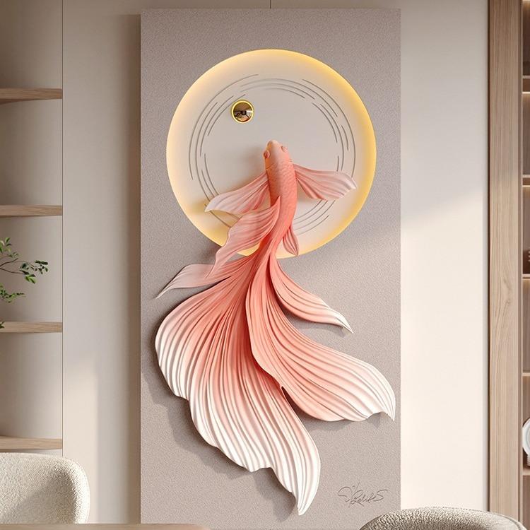 玄关廊入户立体画客厅悠然上游挂壁画走过道灯光进门现代轻饰奢装