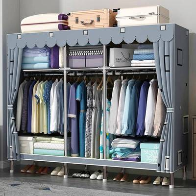 简网格易衣钢管合金布加衣柜装经济型加粗衣橱组固接柜口收纳整理