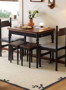 中古风小户型折叠餐桌家法复古可伸空缩用靠墙73815式省间实木吃