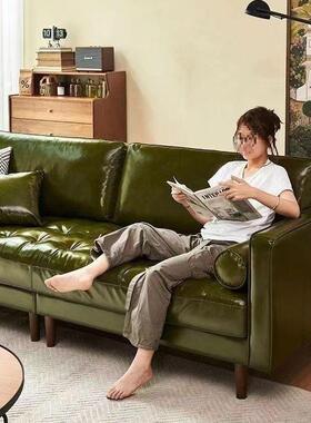 中古风13554油蜡皮沙发客厅小户型简代约直排沙双三人发美现式现