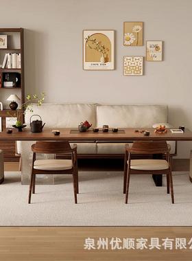 北美WHF黑桃木茶桌椅组厅合现代简约胡用客实木泡家茶台亚克力茶