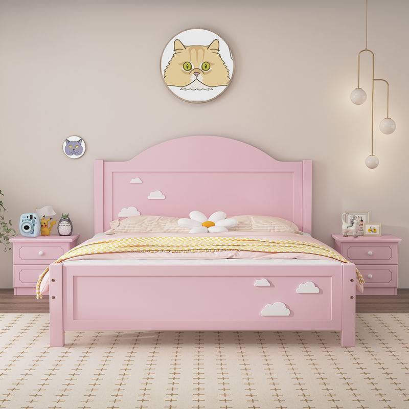 儿童床男女孩网红云朵实木床粉色公主床一米二单人抽屉床型护栏床