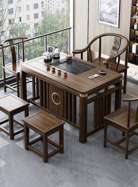 新中式木茶桌台组合实木小茶台茶泡茶小型实家用茶桌一体90107一