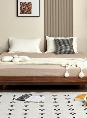 北黑美胡桃木床床架式日榻榻米矮床悬浮简约无靠背全实木无94062