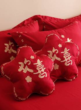 结床婚床品全棉婚单用庆四件套陪嫁妆被套纯棉红色床婚嫁喜被LNE