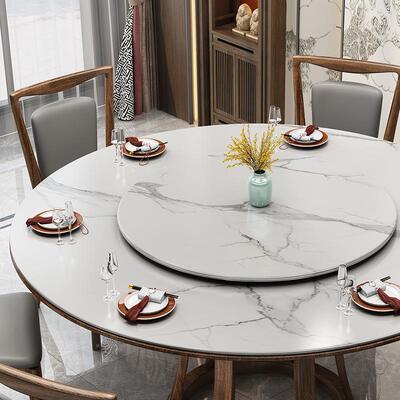 新中式饭乌金实木岩板餐木桌椅组合简约用68220大小户型带转盘家