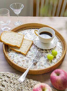 RI0贝壳水果篮T编面包篮托盘收纳筐编62044织果藤盘篮子秋藤馍手