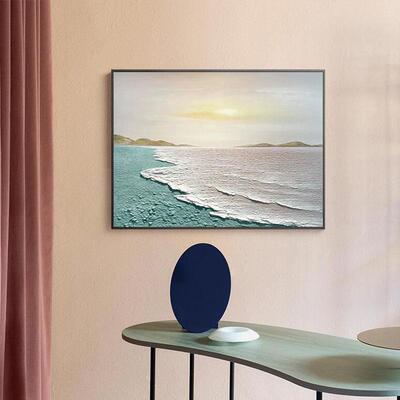 手绘油画横画版餐厅装饰现代厅简约海景立肌体理画极简AHV客玄关