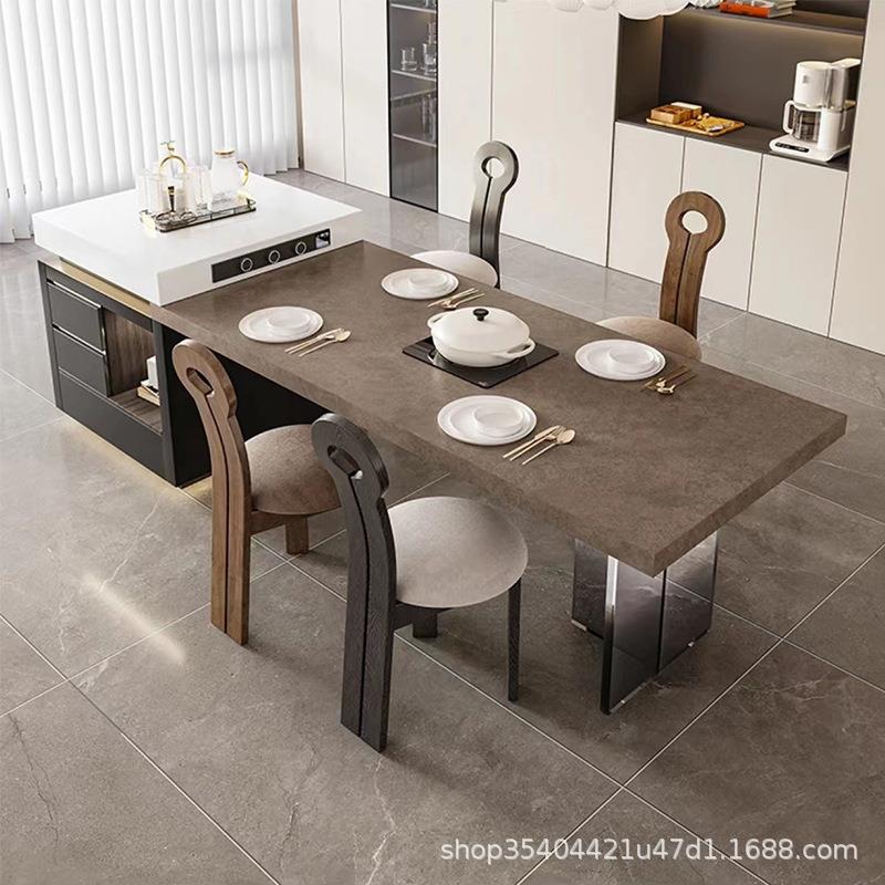 悬浮岛台餐桌体可伸用BWQ缩一家岩板茶厨房中岛台高端设计吧操作