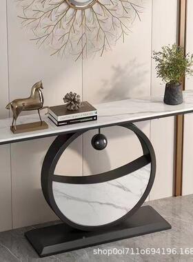 轻玄关客桌子简约现中TJX代奢半圆置物架厅条案式岩板入户靠墙端