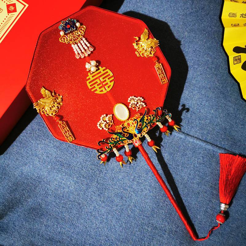 中式新娘团扇宫廷汉服古典扇秀禾服喜扇婚礼手捧花成品礼扇材料包