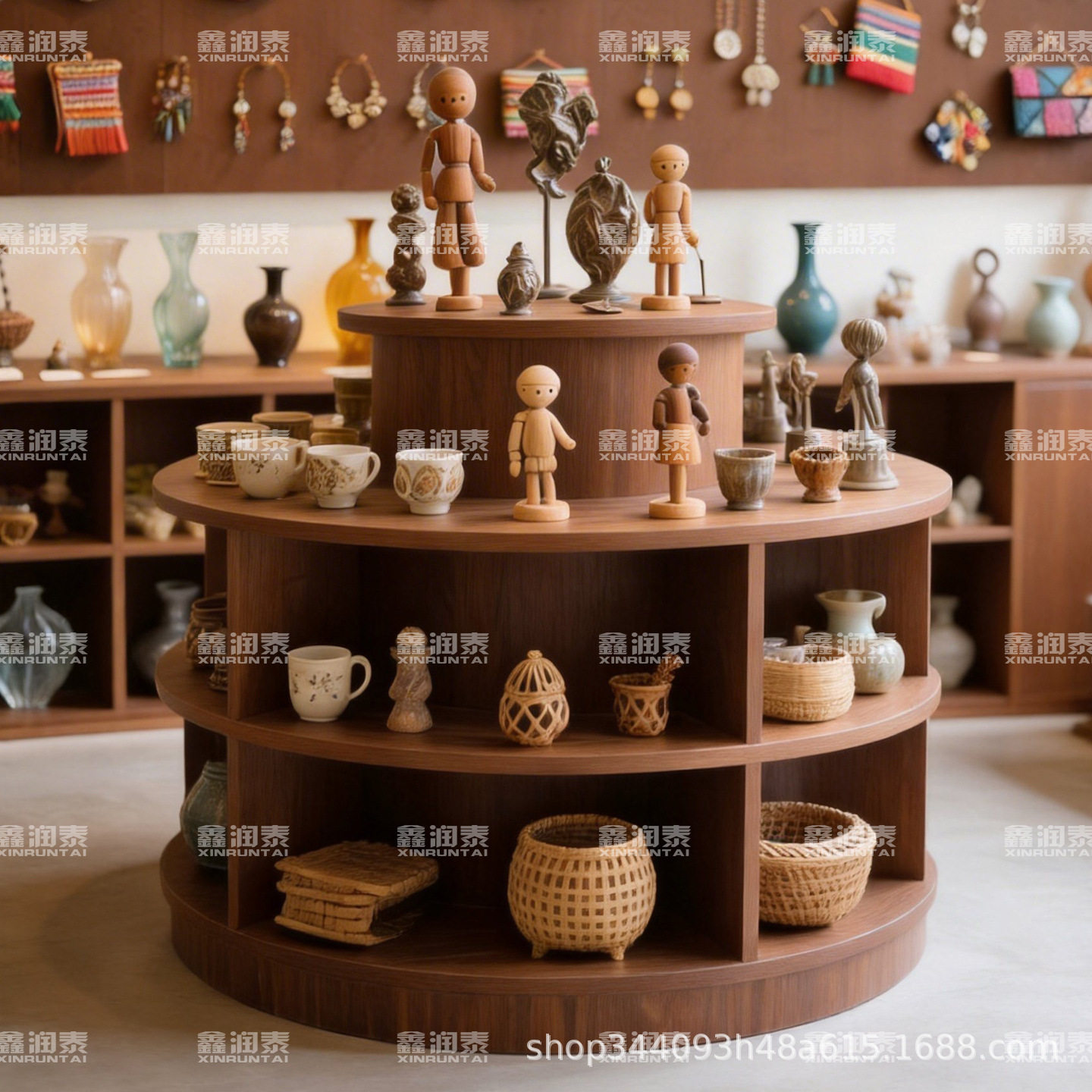 圆形中岛台展示台产品展台文创店圆柱陈列摆台滋补品店中岛台