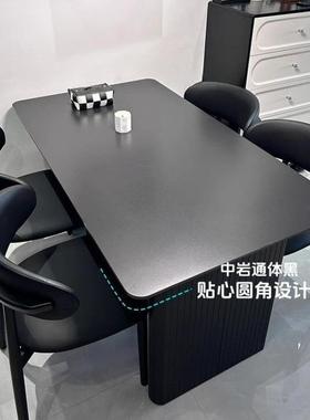 长意式极PYG餐简黑色哑光岩板饭桌椅组合小户型轻奢家用出租屋桌
