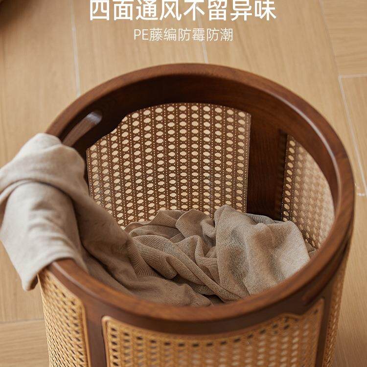 形纳家具用藤编圆脏衣篓毛毡玩脏衣服卧室杂物收743纳筐带盖收篮