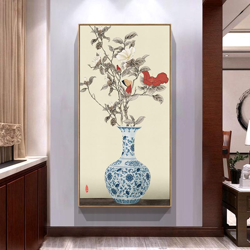 岁岁平安新中古典装饰式画花牡丹花挂画玄梅关走廊壁无品牌/画瓶
