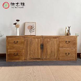 储物收纳低柜客厅柜家用原木侧边靠墙餐边 W6老榆木电视柜实木中式