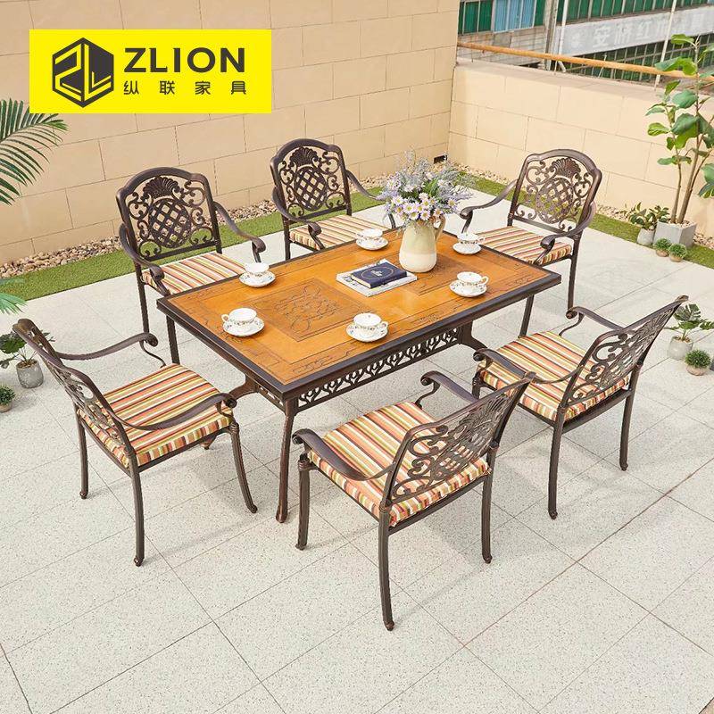 别外铸YSQ铝一体式桌休闲烧烤餐桌组合欧式室外户花园铁艺椅墅铁