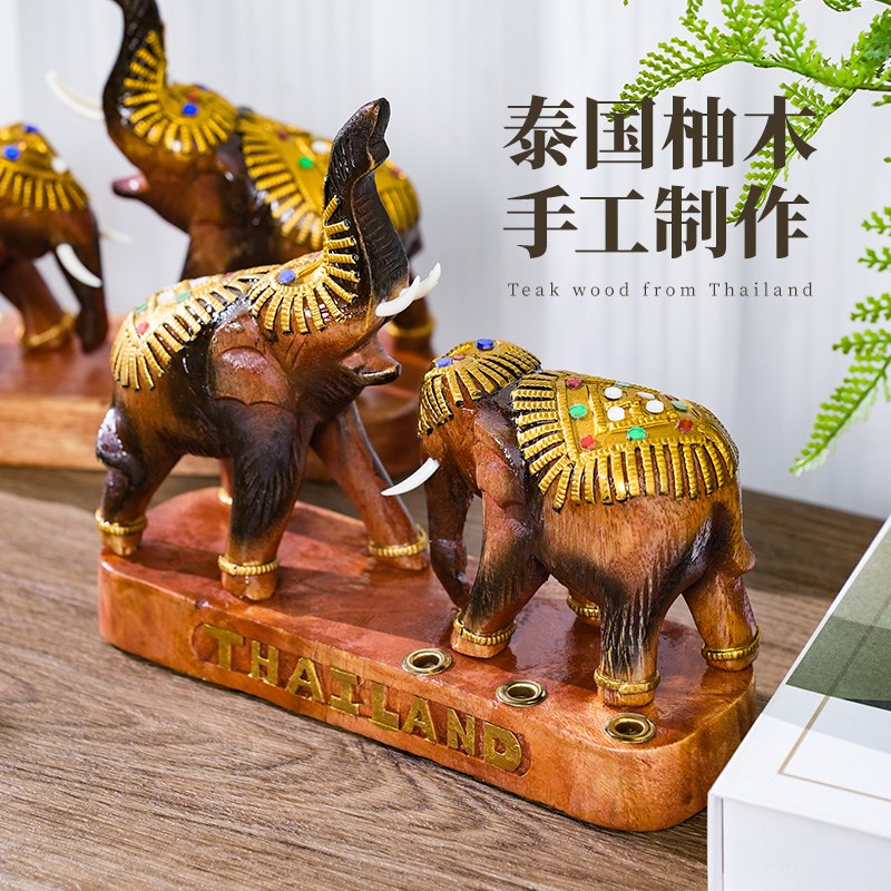 大象摆件一对招财镇宅家居饰品实木质客厅办公室吧台桌面开业礼品