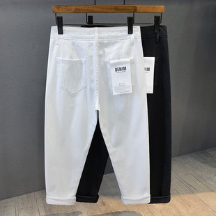 极简百搭春季黑色白色牛仔裤男士休闲裤2024新款宽松直筒九分裤子