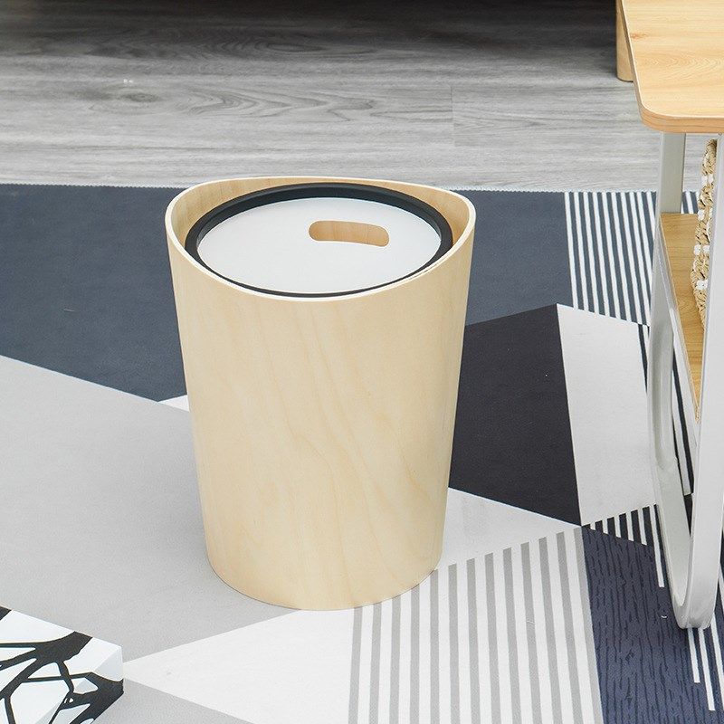 庆美桦木简约翻盖木质制垃圾桶家用酒店民宿纸篓北欧收纳盒日韩风