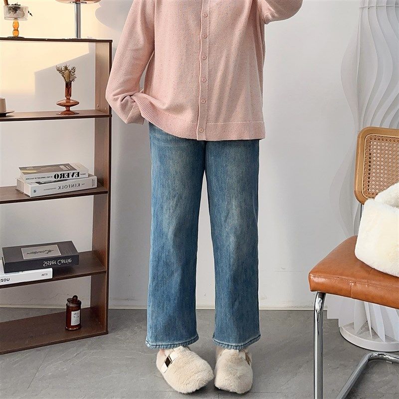 黑色高腰直筒牛仔裤女2025秋冬新款大码胖mm加绒显瘦小个子烟管裤,女装/女士精品,大码裤装,淘宝优惠券,粉丝福利购,淘宝优惠卷