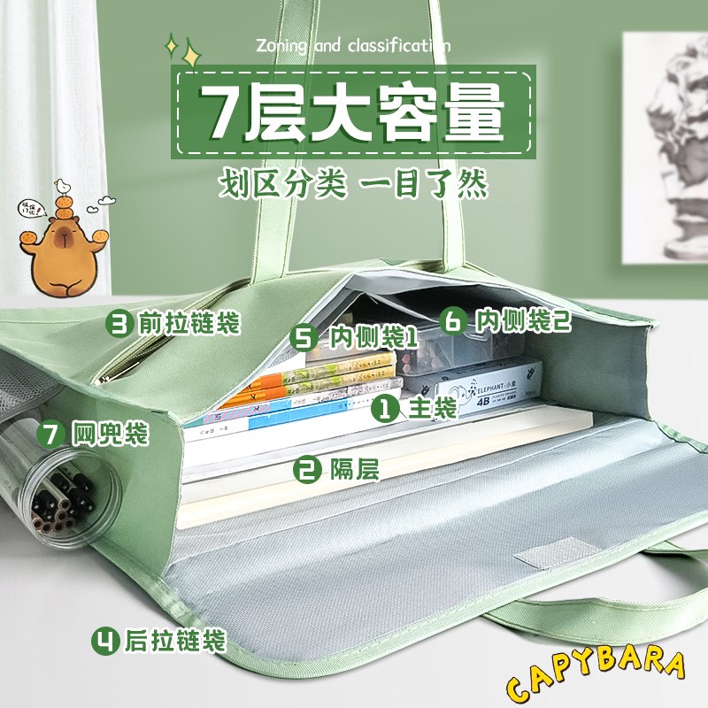 A3美术袋大号8k手提拉链式补习袋大容量加厚素描本分类包画画收纳