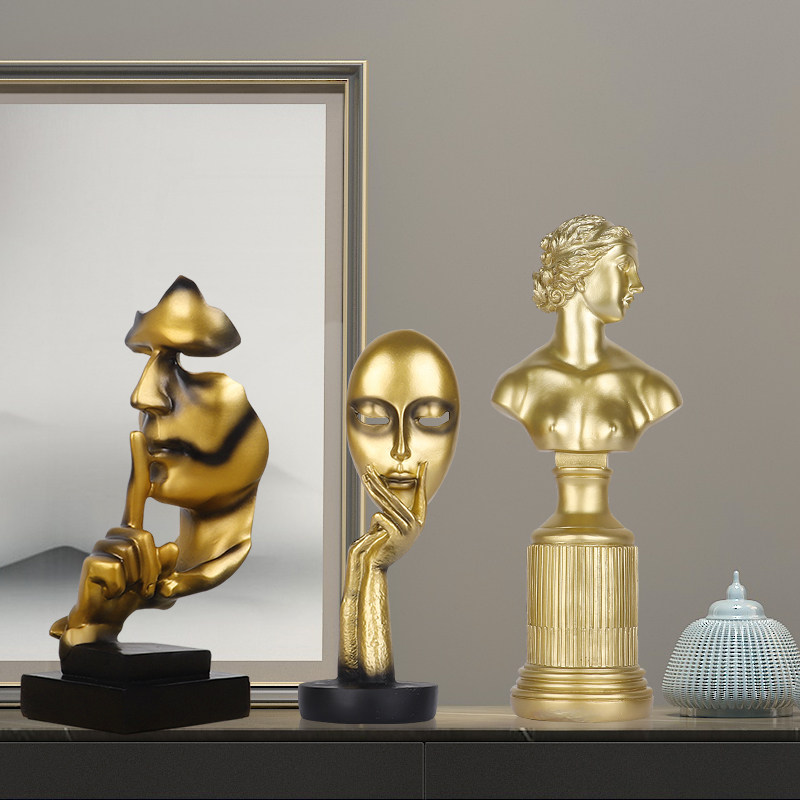 人物雕像摆件轻奢金色调北欧式室内装饰品客厅咖啡馆酒店家居饰品