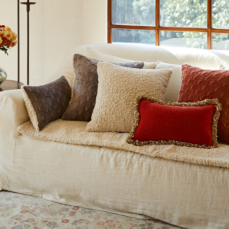 偏爱集美式抱枕轻奢高级感复古客厅沙发腰枕靠垫红色不含芯抱枕套