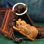 桃木貔貅钥匙扣随身招财男士 创意饰品 平安汽车钥匙挂件木雕刻个性