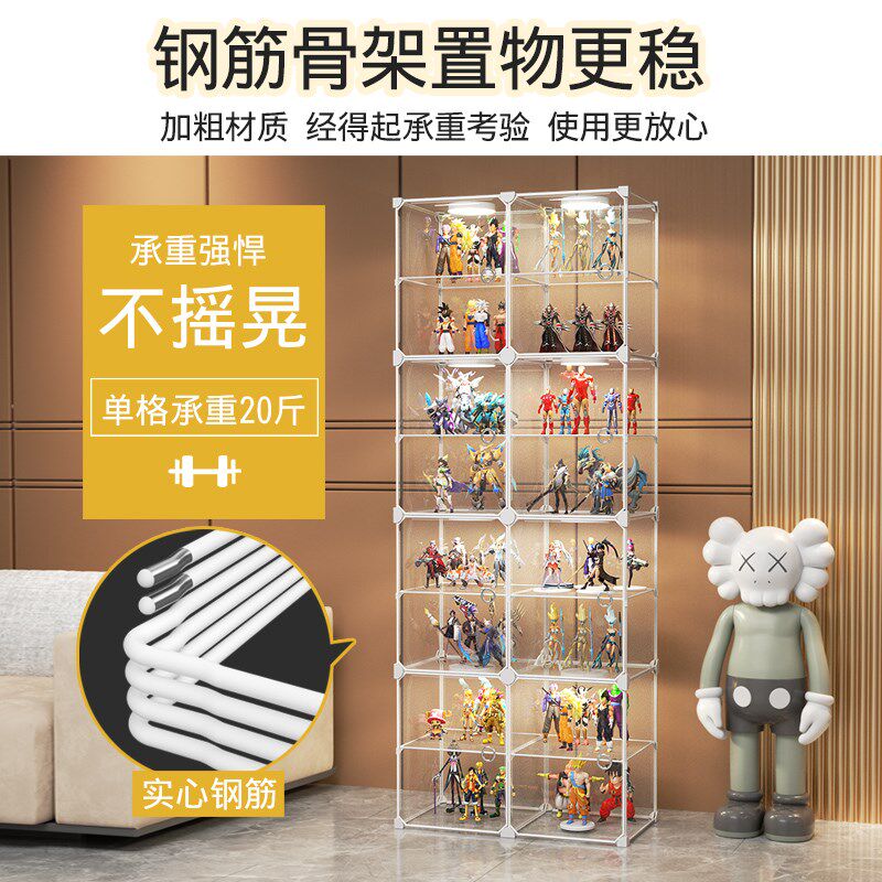 展示柜手办透明玩具柜落地防尘塑料陈列架客厅带led灯精品模型柜图片