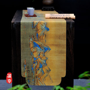 桌旗新中式禅意复古防水茶席茶桌茶台几专用垫布长条布艺桌布定制