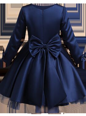 女儿童礼服女童长袖公主裙中大童新年晚会主持人小礼服秋冬晚礼服
