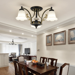 灯罩朝下极美客厅灯奢华黑色铁艺吸顶灯 吊灯复古风格 2021新款 美式