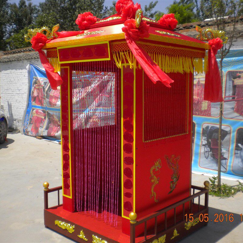 结婚庆典八抬大花轿道具中式古典婚礼门亭双顶围栏底座折叠花轿厂图片