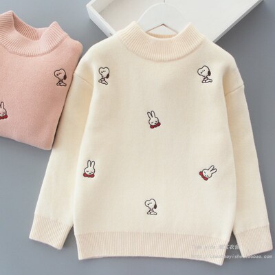 女童一体绒毛衣2023秋冬装儿童半高领加绒针织上衣女孩加厚打底衫