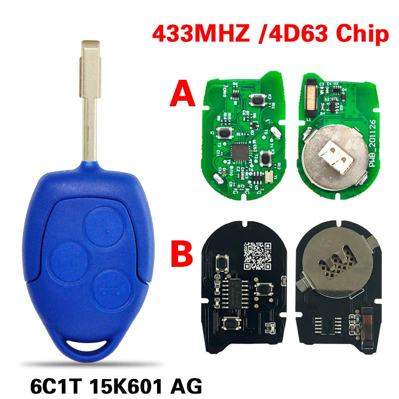 适用于蓝色福特铨顺MK7遥控钥匙433频率4D63芯片 6C1T 15K601 AG