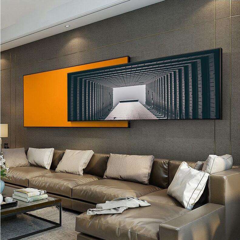 北欧客厅装饰画现代简约卧室床头挂画黑白建筑大幅沙发背景画中画图片