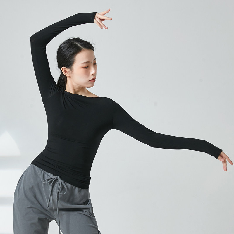 现货速发夏天舞蹈服长袖形体服舞古典舞中国舞练功服一字领上衣