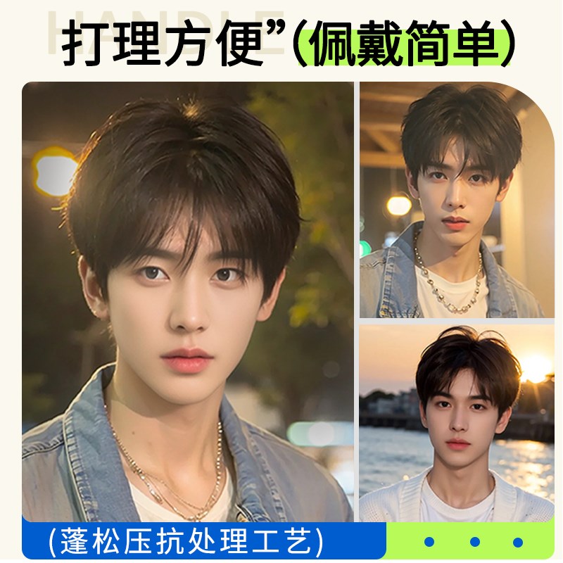 现货速发假发男短发真发自然韩版帅气微分男生短发造型轻薄男士假