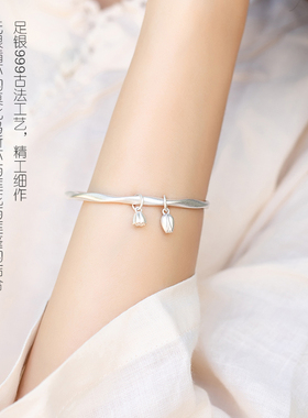 现货速发循环 足银两世欢莲花莲蓬扭曲定码古法手镯手环莫比乌斯