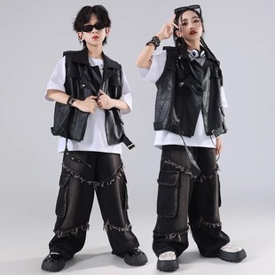 快速发货街舞少儿潮酷服嘻哈机车服皮衣F男孩套装 hiphop女孩炸街