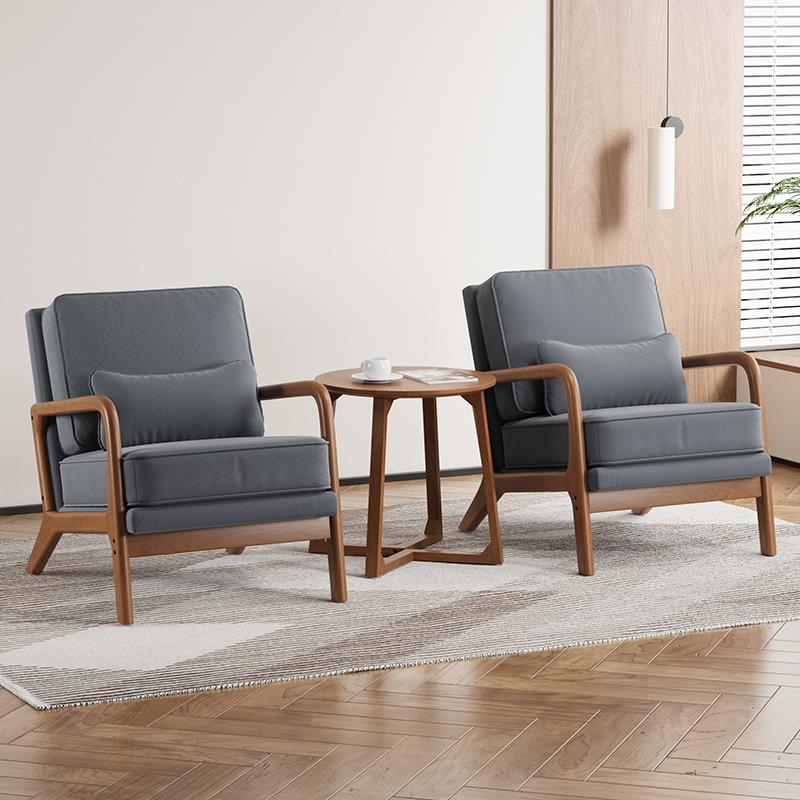 民宿客厅书房接待会客厅日式阳台休闲实木酒店北欧现代单人沙发椅