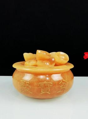 黄龙玉石聚宝盆金元宝风水招财客厅家居玄关办公室内现代礼品摆件