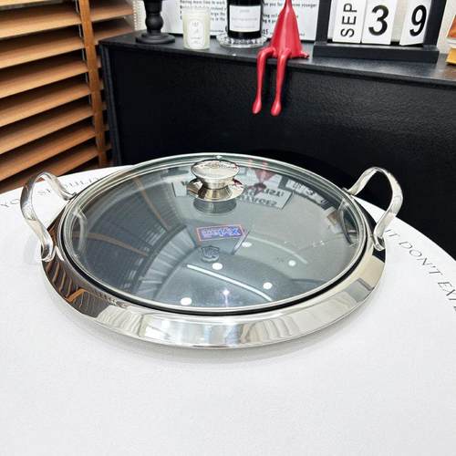 出口304不锈钢煎饼锅平底锅煎锅烙饼锅不粘锅家用多功能牛排锅