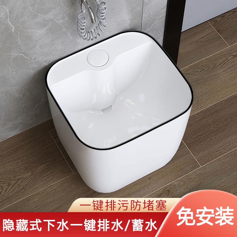 北欧阳台小号洗拖把池化妆室落地式方形拖布池户外墩布池陶瓷黑色